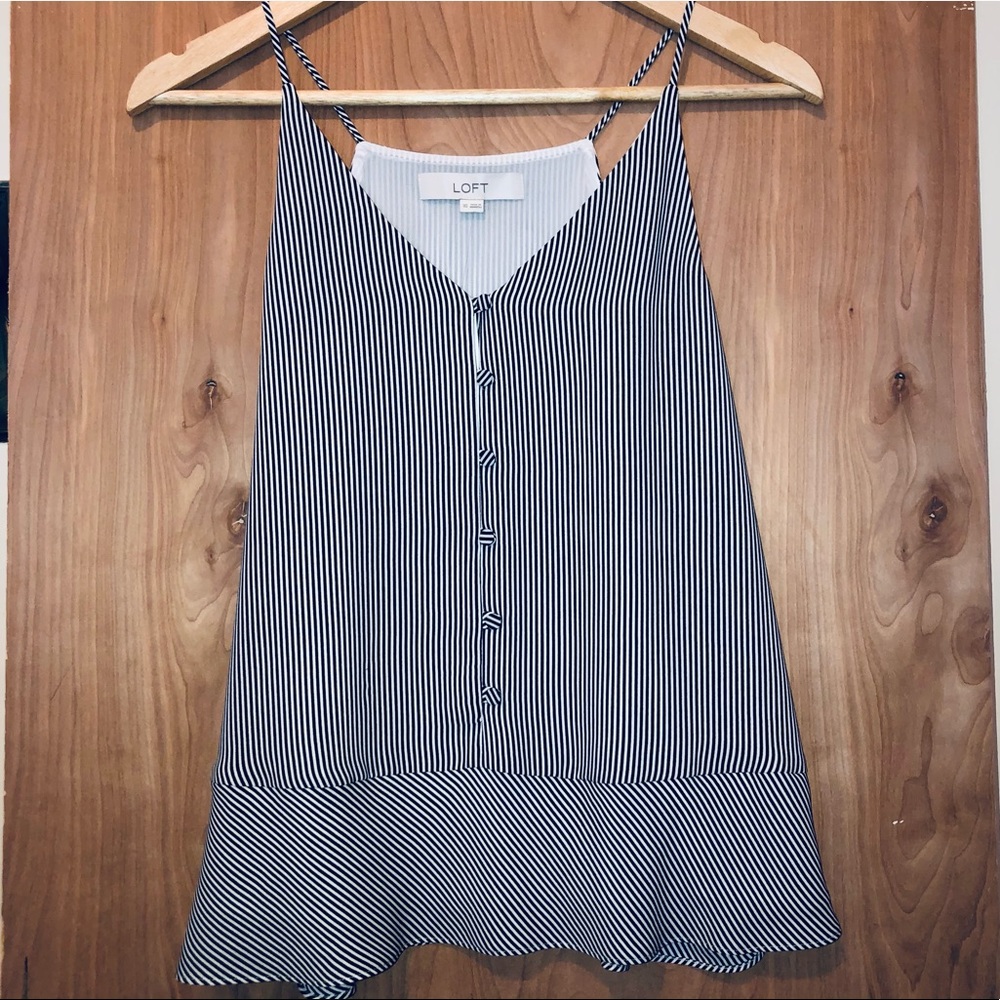 LOFT covered button, thin strap, peplum top. NWT
